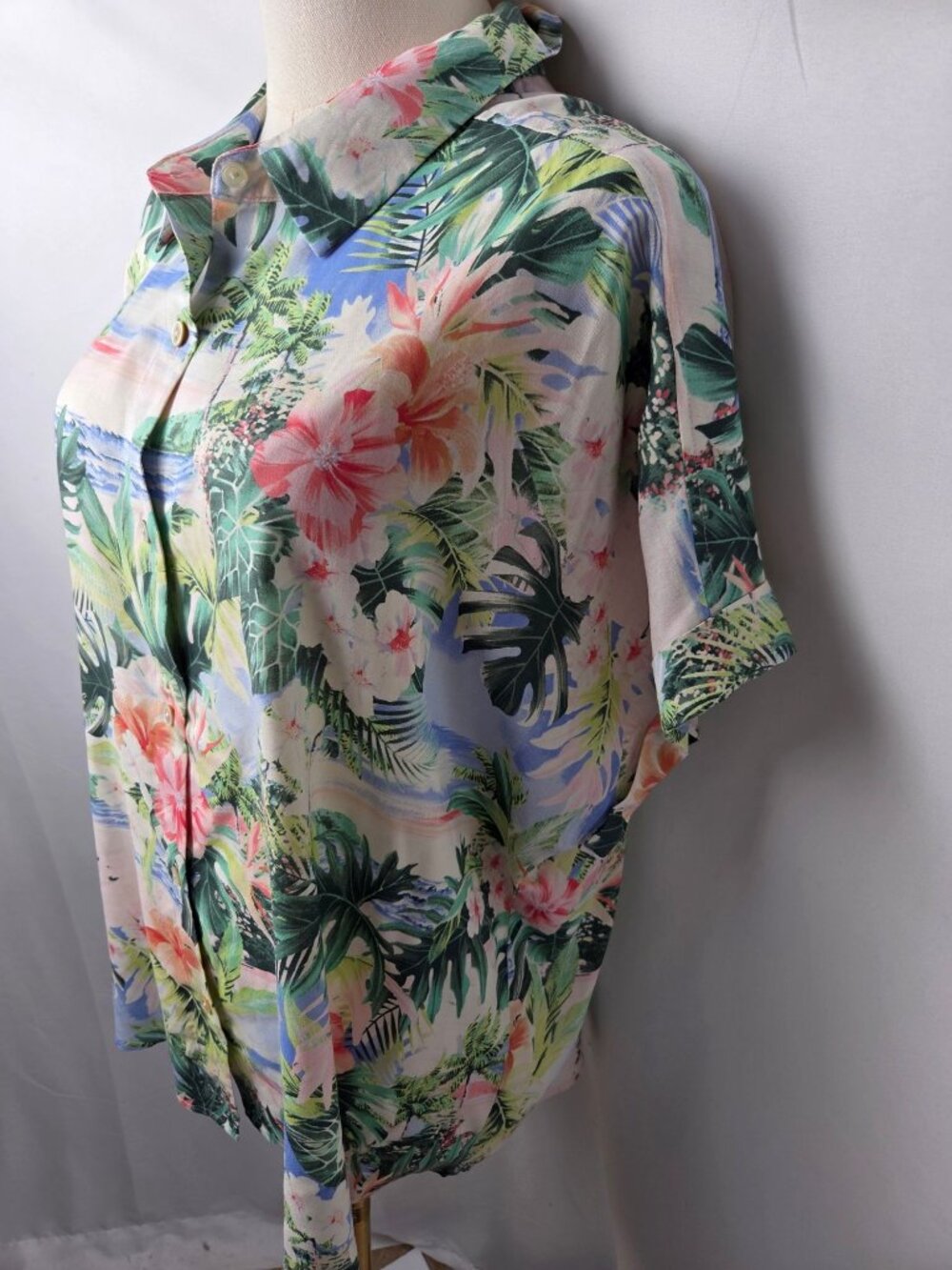 Tommy Bahama Ocean Vida 100% Silk Tropical Floral Camp Shirt Sz XL Vacation EUC - Picture 5 of 11
